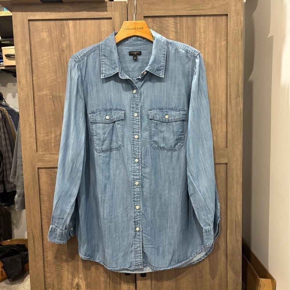 Talbots Size X Chambray Denim Button Down Shirt L… - image 1